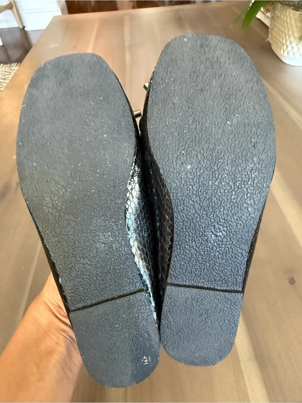 Yosi Samra Black Snake-Texture Ballet Flats with Bow